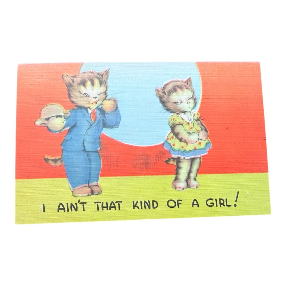 Vintage 1940’s Unused Linen Humor Postcard, I Ain’t That Kind of Girl! Funny‎